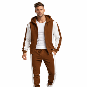 Conjunto de chándal marrón de dos piezas para hombre, sudadera con capucha y pantalones deportivos, ropa deportiva para correr, gimnasio, ropa informal, traje de fitness - Product Image 4