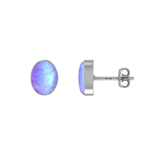 Premium 925 Silver Purple Moonstone Pear Marquise Oval Cab Butterfly Lock <b>Stud</b> <b>Earrings</b> Bezel Setting Gift 3 Pairs - Product Image 3