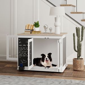 "Indoor Pet Furniture Large Dog Crate Side <b>Table</b> with 3 Doors Blackboard & Non-Slip Pads-White" - Product Image 2