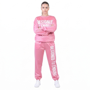 100% Polyester Fleece Printed Sweat Suit Women Crew Neck Printed Sweatshirts Jogger Pants <b>Set</b> Ladies 350gsm Polyester Tracksuits - Product Image 4