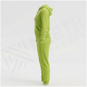 <b>Women</b> Solid Green Hooded Tracksuit 2-Piece Full <b>Zip</b> Sweatshirt Joggers Casual Winter Wear 100% Cotton Midweight Regular Fit 2 1 - Product Image 3