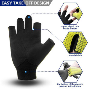 Gants de cyclisme unisexes mi-doigts jaunes à motif pois noirs, respirants, en polyester enduit de polyuréthane, antidérapants, ajustement universel - Product Image 6