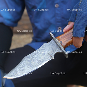 Cuchillo de caza y camping UA Supplies de 10 pulgadas, forjado a mano, de acero de Damasco de espiga completa, 0.5mm de grosor, hoja fija de punta caída, mango de madera. - Product Image 4