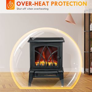 Caminetto Elettrico Indipendente da 750W/1500W con Fiamme LED Realistiche e Protezione dal Surriscaldamento, Colore Nero - Product Image 6