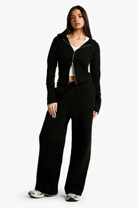 Pantalones Deportivos de Mujer 100% Algodón Negro con Detalle de Bolsillo, Pantalones de Felpa Suave, Pantalones Deportivos de Pierna Recta para Mujer - Product Image 3