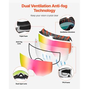 Occhiali da Sci per Uomo, Donna e Giovani con Rivestimento Revo Rosa, Antiappannamento OTG, Montatura in TPU, Ventilazione per Casco - Product Image 4