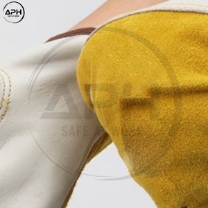 Guantes de Trabajo de Piel Dividida de Última Moda, Duraderos y Ligeros, con Refuerzo de Palma Amarilla y Dorso de Cuero Blanco, Diseño Flexible - Product Image 3