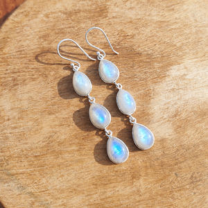 Radiant Rainbow Amethyst Triple Teardrop Drop <b>Earrings</b> Handmade Silver Plated Brass Bohemian Artisan Jewelry for Party - Product Image 4