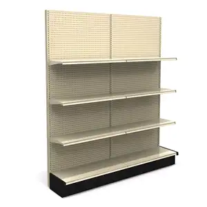 Single-Sided Dark Gray Supermarket Display Shelf with Flat Back Panel - Ideal for Retail Stores and Grocery Aisles