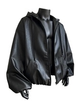 Veste d'hiver décontractée pour homme, mode coréenne, courte, surdimensionnée, en cuir PU noir avec capuche, fermeture éclair, douce, chaude, vêtements amples