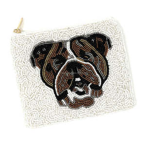 Custom Bulldog Beaded <b>Crystal</b> Rhinestone Coin Purse Seed Bead Zipper Pouch Handcrafted <b>Animal</b> Face Gift Handmade Party Natural - Product Image 2