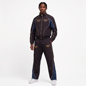 mens navy blue rust brown hooded tracksuit color block windbreaker jacket cargo track pants set streetwear 2 piece <b>sweat</b> <b>suit</b> - Product Image 5
