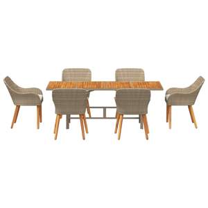 Juego de comedor de jardín de 7 piezas de ratán sintético beige y marrón - Product Image 3