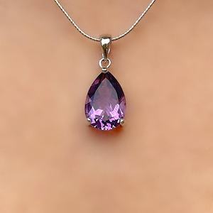 Genuine <b>Amethyst</b> Pear Teardrop Solitaire Silver Pendant February Birthstone Elegant Handmade Jewelry Gift For Women - Product Image 5