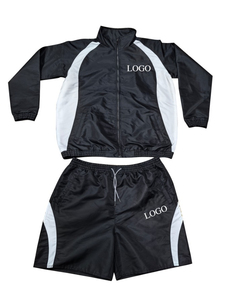 Conjunto Deportivo Unisex Negro y Blanco, Chaqueta Cortavientos con Cremallera de Manga Larga, Pantalones Cortos Deportivos de Secado Rápido, Ligeros, para Otoño - Product Image 1