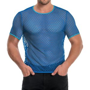Royal <b>Blue</b> Open Weave Sheer Short Sleeve Tee Polyester Stretch Quick Dry Lightweight Comfortable Festival Men <b>Mesh</b> Shirts - Product Image 4