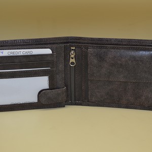 <b>Men's</b> Suede Bifold <b>Wallet</b> with Zipper Closure Multi-Card Slots Brown Color Minimalist Design - Product Image 5