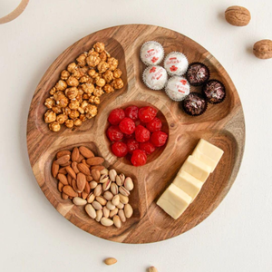 Wood Dry Fruit Tray Platter Divided Snack Platter Rectangular Round Tray With Divided Compartments Rustic Handcrafted - Product Image 4