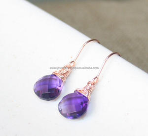 Pendientes de piedras preciosas de cuarzo amatista, Plata de Ley 925, joyería India chapada en oro hecha a mano, joyería asiática - Product Image 2