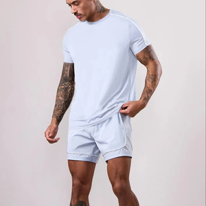 Ensemble t-shirt et short pour homme, style décontracté et sport, avec logo personnalisé, tissu respirant, 2 pièces, ensemble été, vêtements de sport pour homme - Product Image 1