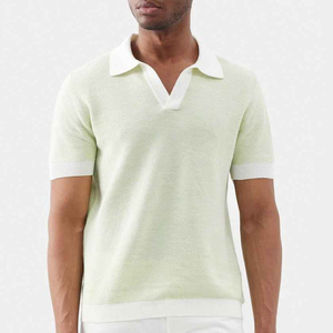 Chemise en coton tricoté pour homme, manches courtes, couleur unie, design décontracté, tissu respirant, broderie personnalisée du logo sur le devant, été - Product Image 3