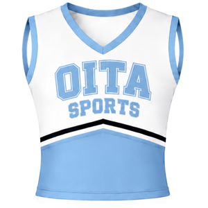 Ensemble d'uniforme de cheerleading bleu clair, haut sans manches à col en V, jupe plissée, tenue de sport pour équipe athlétique, performance de danse, entraînement - Product Image 3