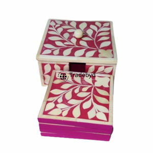 Posavasos Cuadrado de Hueso Incrustado Hecho a Mano de 4x4 Pulgadas, Lujo Multicolor, Decoración Premium para Mesa por Tradebyd - Product Image 3