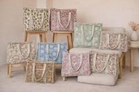 Tas Tote Bahu Model 009, Bahan Katun Quilted Bordir Cetak Tangan Motif Bunga Boho, Bukaan Terbuka, Cocok untuk Pantai, Semua Musim, Tersedia dalam Jumlah 10-100.