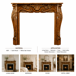 Solid Wood <b>Fireplace</b> <b>Mantel</b> Surround Hand Carved Decorative <b>Mantel</b> Frame Custom Size for Living Room Home Renovation - Product Image 3