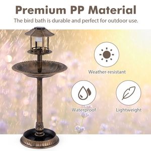 Vasca per Uccelli su Piedistallo con Luce Solare, Mangiatoia per Uccelli e Fioriera - Decorazione da Giardino Autoportante in Ottone - Product Image 5