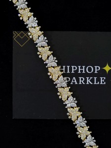 Two Tone Iced 925 <b>Silver</b> Butterfly Link <b>Bracelet</b> Hip Hop Bling Jewelry Unisex Luxury Sparkle <b>Charms</b> Moissanite Gold Plated - Product Image 2