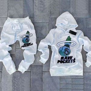 Men's Women's Custom 100% Cotton Fleece Winter Distressed Embroidery Breathable <b>Tracksuits</b> Set Trending Casual Custom Sweat Suit - Product Image 3