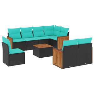 Juego de sofás de patio de ratán sintético negro de 9 piezas con cojines, muebles de exterior de diseño contemporáneo - Product Image 2