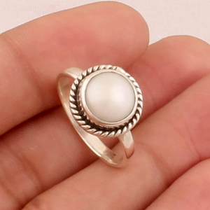 Pearl <b>Ring</b> <b>925</b> Sterling <b>Silver</b> Handmade Band Bezel Setting <b>Ring</b> For Her - Product Image 2