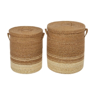 Handwoven cylindrical <b>storage</b> basket With Handle & Lid High Quality Natural Seagrass Eco-friendly <b>Storage</b> Basket - Product Image 5