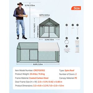 Pollaio in Metallo Impermeabile per 4-6 Galline 1x2x1 m Gabbia per Piccoli Animali con Tetto a Punta e Doppie Porte - Product Image 3