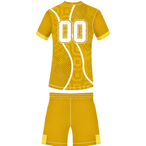 Ensemble short et maillot de rugby jaune moutarde et blanc, manches courtes, col en V, motif géométrique, uniforme d'équipe personnalisé, respirant, pour l'entraînement et le sport - Product Image 2