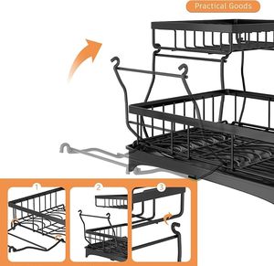 Escurridor de Platos Metálico de 2 Niveles con Bandeja de Drenaje, Portavasos y Caja para Cubiertos para Cocina - Product Image 2