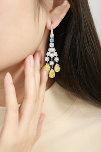 Pendientes Modernos de Diamantes en Plata 925 con Gemas Amarillas y Azules de Corte Pera, Certificados por IGI, Joyería para Bodas - Product Image 2