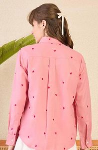 Chemise en rayonne à imprimé cœur pour femme, coupe classique, manches longues, col boutonné, tenue décontractée - Product Image 2