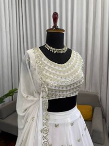 ชุดเดรสยาวผ้าจอร์เจตต์สำหรับผู้หญิง งานปักสีขาว ความยาวระดับข้อเท้า แห้งเร็ว ยับง่าย ใส่ได้สองด้าน เหมาะสำหรับงานเลี้ยง - Product Image 5