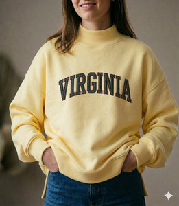 เสื้อสเวตเชิ้ตคอเต่าทรงโอเวอร์ไซส์สำหรับผู้หญิง สีเทา ปักตัวอักษร Virginia ด้านหน้า แขนยาว ผ้าถักผสมคอตตอน สำหรับฤดูใบไม้ร่วง สไตล์ลำลอง - Product Image 2