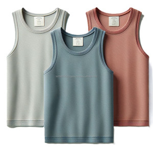 <b>Boys</b> O-Neck Sleeveless <b>Tank</b> <b>Tops</b> 100% Knit Cotton Quick Dry Casualwear Regular Plus Size Custom Logo Label Solid Colors for Kids - Product Image 1