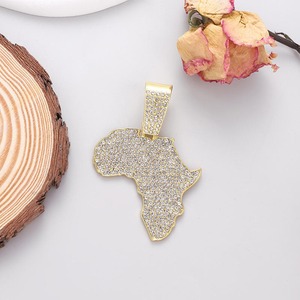 Collares de Joyería de Moda Hip Hop con Colgante de Mapa y Cadena Cubana, Colgantes de Oro, Amuleto Iced Out, Joyería Bling para Hombres - Product Image 2