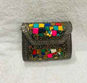 Bolso de Mano Tipo Clutch Metálico de Diseño Moderno para Damas, con Piedras Azules, Estilo Vintage Colorido, Patrón de Mosaico, Bolso de Moda - Product Image 5