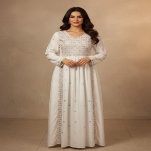 Vestido Largo/Abaya de Rayón de Lujo con Bordado y Pedrería – Abaya Árabe Jalabiya al por Mayor - Product Image 3