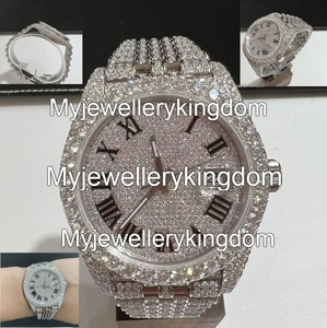 Montre automatique en acier inoxydable et moissanite de laboratoire de haute qualité, clarté VVS, sertie de moissanite, double mouvement, résistance à l'eau 10 bars - Product Image 3