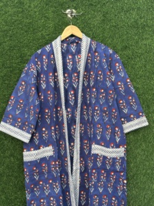 Bata Kimono de Algodón Hecha a Mano para Mujer con Cuello en V, Manga Larga, Cinturón, Cómoda, Suave, Lavable a Máquina, para Verano - Product Image 4