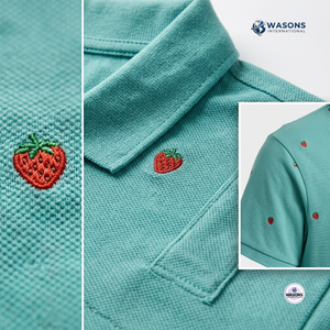 Camiseta Polo de Algodón para Hombre WASONS INTERNATIONAL, Manga Corta, Estampado Casual, Transpirable, Corte Regular, Azul Claro con Diseño de Sandía - Product Image 3