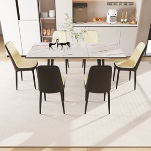 Set Tavolo da Pranzo Espandibile 47'' e 63'' per 2-6 Persone con Eleganti Sedie Imbottite in Tessuto PU per Sala da Pranzo - Product Image 1